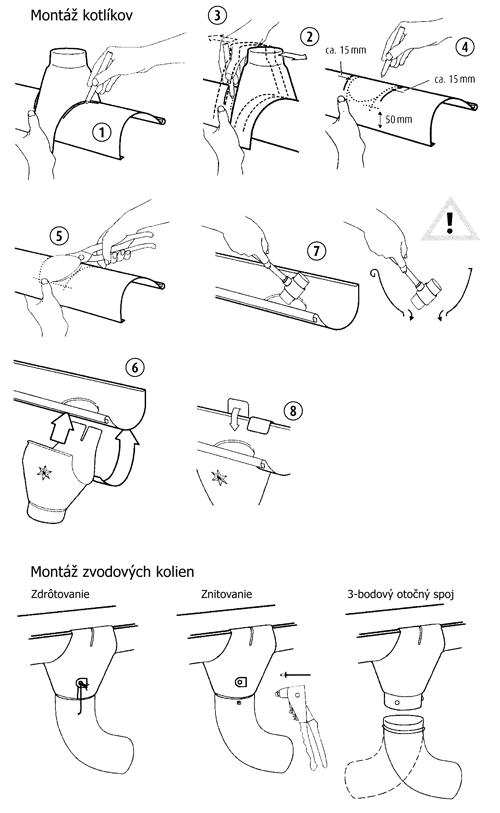 Montáž kotlíkov a zvodových kolien